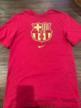 Nike Red FC Barcelona Crest Tee with Yellow Logo